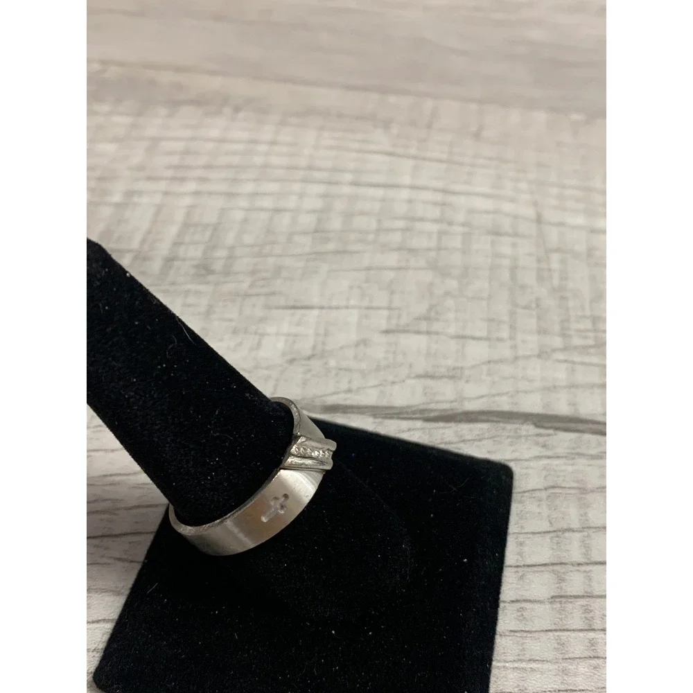 Silver Tone Cross Band Ring with Clear Accents Size 10.5 Religious Jewelry